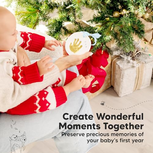 Baby Handprint Footprint Ornament Keepsake Kit, Newborn Imprint(Gold Paint) - color: Cherish, Gold Paint