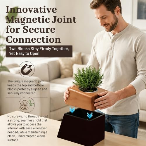 Plant Urn for Adult Memorial Keepsake, Solid Wood, Large Capacity, with Ceramic Pot, Bamboo Saucer, and Muslin Bag