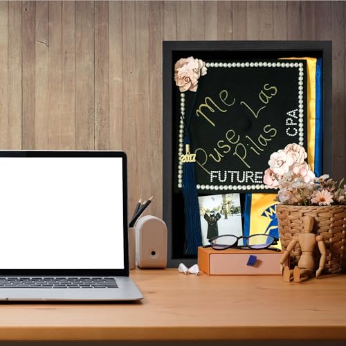 GraduationMall 12"x16" Graduation Cap Shadow Box Frame Wood Display Case with Stick Pins & Hanging Hardware - size: 12x16
