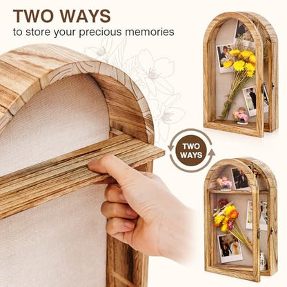 DGWJSU Shadow Box Frame 10x16 Large Shadow Boxes Display Cases with Linen Back and Removable Shelves, Picture Frame Wedding Bouquet Memorabilia Medals Photos Memory Box for Keepsakes, Carbonized Brown - color: Carbonized Brown