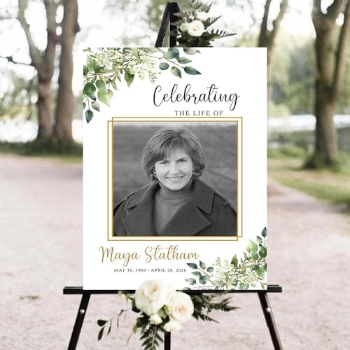 Personalized In Loving Memory Funeral Sign with Photo, Elegant Celebration Tribute Decorations Display, Celebration Tribute Board, Forever In Our Hearts Keepsake for Loved Ones #2 - color: Version2