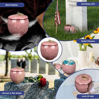 Small Urns for Human Ashes Keepsake, Ceramic Ice Crack Memorial Keepsake Cremation Urns Token Urns Mini Sharing Funeral Urns with Black Premium Box,Purple - color: Purple