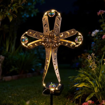 LEDs Solar Stake Lights for Garden Metal Warm White, Memorial Gift - Perfect as Remembrance & Sympathy Gifts (Angel-Bronze) (Cross) - style: Cross