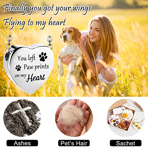 Yinkin 2 Pcs Pet Cremation Jewelry for Ashes Urn Necklace,Classic | Pet Dog Necklace with Paw Print Heart Stainless Steel Pendant Black and Silver Urn Locket with Funnel Kit for Dog Cat Ashes - style: Classic