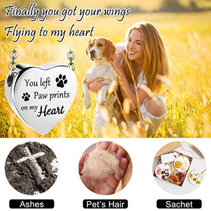 Yinkin 2 Pcs Pet Cremation Jewelry for Ashes Urn Necklace,Classic | Pet Dog Necklace with Paw Print Heart Stainless Steel Pendant Black and Silver Urn Locket with Funnel Kit for Dog Cat Ashes - style: Classic