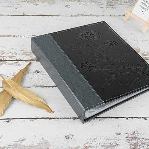 Photo Album 8x10 Clear Pages Pockets Leathe Cover Slip Slide in Photo Album Holds 50 Vertical 8x10 Photos Picture Book for Wedding Family (Black) - color: Black, size: 50 Pockets/1PK