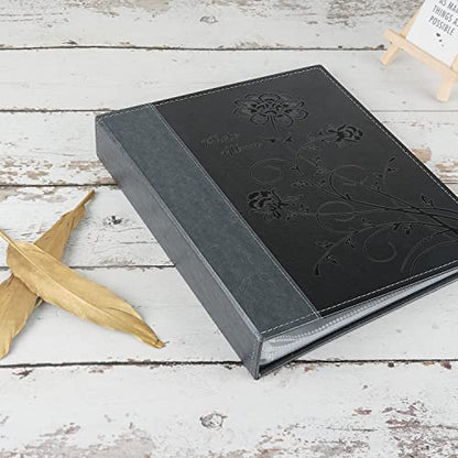 Photo Album 8x10 Clear Pages Pockets Leathe Cover Slip Slide in Photo Album Holds 50 Vertical 8x10 Photos Picture Book for Wedding Family (Black) - color: Black, size: 50 Pockets/1PK