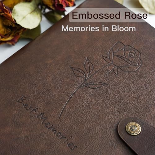 Photo Album 4x6 200 Pockets, Genuine Leather Photo Albums 200 Photos with Writing Space 30 Writing Paper, Family Wedding Travel Kids Graduation Ultrasound Baby Picture Album Scrapbook, Mother Gifts - color: Brown-Rose, size: 200 Photos