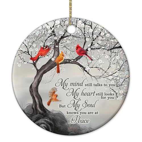 HYTURTLE My Mind Still Talks To You Cardinal Circle Ceramic Ornament - Memorial Christmas Ornament Gifts For Loss Of Loved One In Heaven - Memorial Hanging Home Decorations Ornaments - 3' Inch - color: Heaven