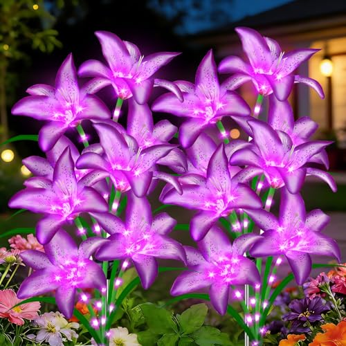 Solar Lights Outdoor, Gift For Women Mom Grandma Wife Daughter Friends, 4 Pack 16 Solar Purple Lily Flower Lights, Solar Flower Lights Waterproof, Outside Decor Stake Lights For Garden Yard Patio Lawn - style: Solar Purple Lily