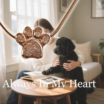 Paw Print Heart Pet Ashes Urn Necklace, Keepsake Pendant-B-Rose Gold - style: B-Rose Gold