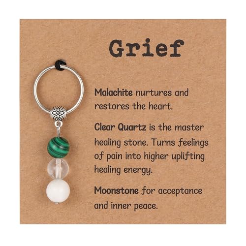 GINAZL Natural Crystals Keychain Gift, Evil Eyes Charm Keychains Inspirational Keychain for Women Bag/purse Charms - color: Grief