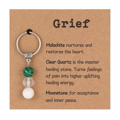 GINAZL Natural Crystals Keychain Gift, Evil Eyes Charm Keychains Inspirational Keychain for Women Bag/purse Charms - color: Grief