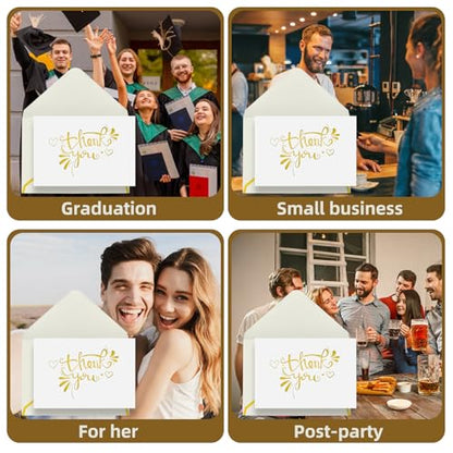 Thank You Cards with Envelopes, Gold and White, 4"x6", 25 Pack