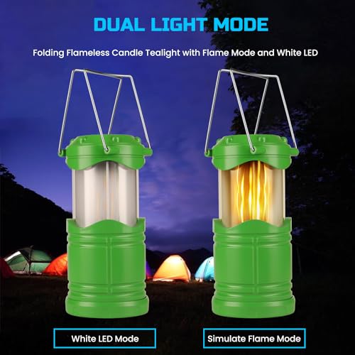 Lichamp 4 Pack LED Camping Lanterns Flame Lights, Green - color: Green