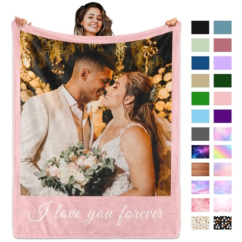 Custom Blanket with Picture Text, Personalized 1 Photo Blanket, HD Printing Customized Flannel Throw Blanket Gifts for Mom Dad Couple Girlfriend Boyfriend Wife Husband Christmas Wedding Gift - color: 1-photo-text