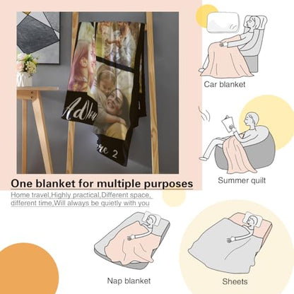 D-Story Personalized Blanket with 10 Photos Custom Blanket for Adults Kids Birthday Xmas for Dad Mom Son Daughter Family Picture Throw Blanket - color: A-10 Photos Design