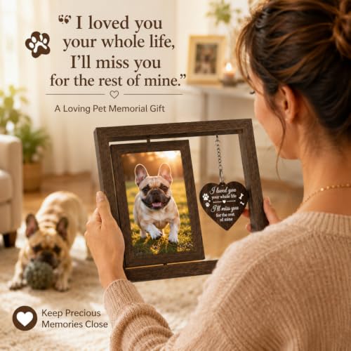 Dog Memorial Gifts for Loss of Dog - 360° Rotating Pet Memorial Picture Frame for 2 4x6 Photos - Pet Loss Sympathy Remembrance Gift for Dog and Cat Lovers