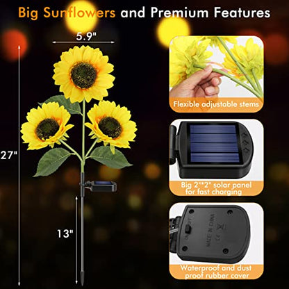 Solar Sunflower Lights Flowers Outdoor Waterproof for Yard Garden Cemetery