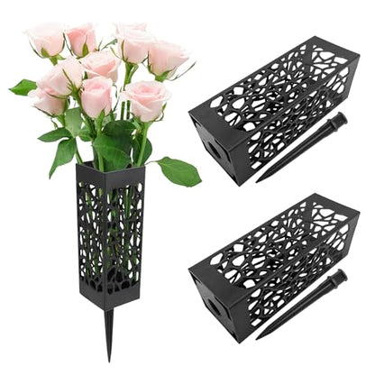 2Pcs Grave Cemetery Vases with Spikes 12 Inch, Graveside Flower Holder, Graveyard Headstone Flower Marker, Memorial Day Grave Decorations Plastic Floral Holders