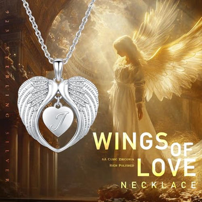 TUGHRA Memorial Necklace for Women Men, Angel Wings Heart Pendant 925 Sterling Silver A Piece of My Heart Is In Heaven Charm Necklace Sympathy Gift - style: 04-J