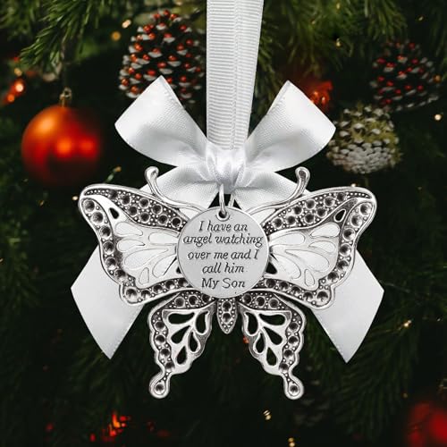 Butterfly Memorial Ornament - Christmas Tree Decor for Loss of Loved One, Etched Silver Keepsake in Memory of Sympathy Gifts(Son) - color: Son