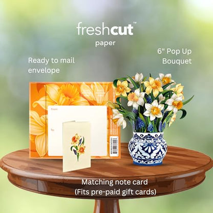 Freshcut Paper Pop Up Cards, Mini English Daffodils, 6 Inch Mini Sized Forever Flower Bouquet 3D Popup Greeting Cards, Birthday Cards, Get Well Gifts, Blank Notecard & Envelope (Pack of 3) - color: English Daffodils, size: Mini (Pack of 3)