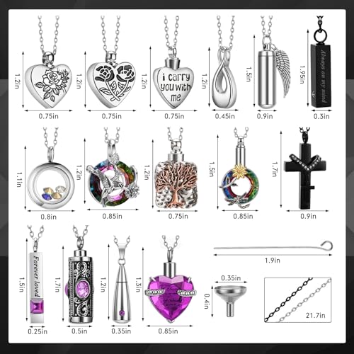 Ecation 15 Pcs Urn Necklace for Ashes Women Cremation Jewelry - color: Purple