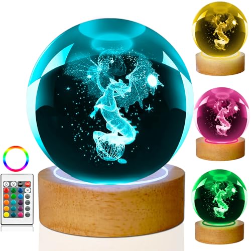 3D Dragon Lamp, Crystal Ball Night Light Dragon Gifts for Women Men Kids | 60mm 16 Colors Table Lamp with Wooden Base and Remote Control, Birthday Gift for Women Men Kids - color: dragon