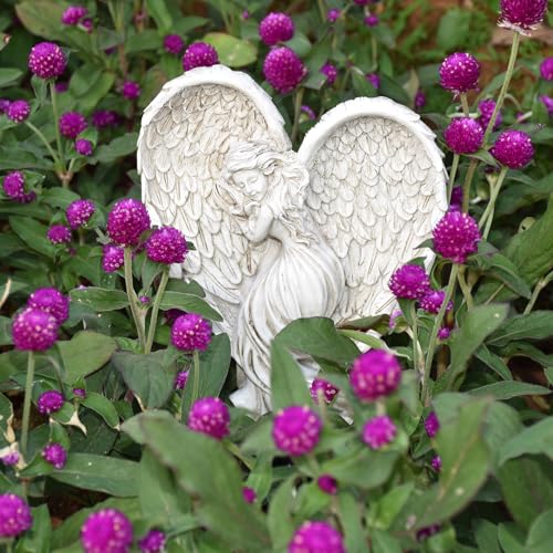 Angel Garden Statue for Outdoor Sleeping Angel with Wings Fairy Memorial Guardian Love Angels with Stake for Outside Yard Art Grave Cemetery Patio Balcony Lawn, White
