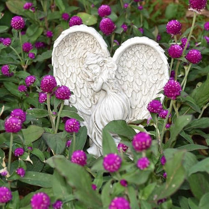Angel Garden Statue for Outdoor Sleeping Angel with Wings Fairy Memorial Guardian Love Angels with Stake for Outside Yard Art Grave Cemetery Patio Balcony Lawn, White
