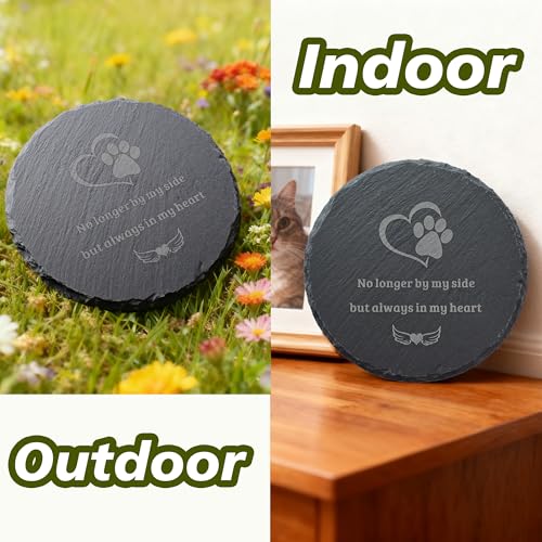 Dog Cat Memorial Stone Round 4” with Paw Print, “No Longer By My Side But Always in My Heart” Engraved Pet Grave Marker, Outdoor Garden Memorial Rock, Pet Loss Sympathy Gift - size: Small-4 inch