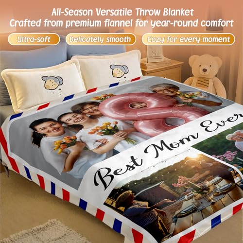 Ships Next Day, Custom Blanket with Photos Text - HD-Printing in USA, Personalized Picture Blanket Customized Flannel Blankets Christmas Birthday Gifts for Mom Dad Couple Kids Girlfriend Boyfriend - color: 3 Photos, size: 60'' x 80''