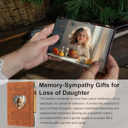 3 Pcs Memorial Gifts for Loss of Daughter A5 Grief Journal Travel Diary with Heart Photo Window in Cover Remembrance Pocket Hug PU Leather Keychain& Pen, Loss of Daughter Sympathy Bereavement Gift - style: Daughter