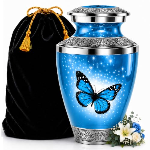 Light Blue Butterfly Urn for Human Ashes Adult Female or Male – Large Cremation Urn for Men & Women, A Symbol of Hope, Transformation and Remembrance (Large) - color: Light Blue, size: Large Adult