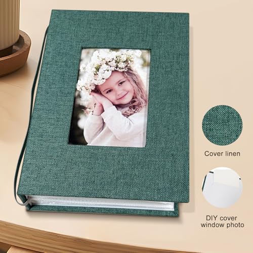 Photo Album 4x6 100 Pockets, Linen Cover Top Loader Vertical, Slip-in Picture Dark Green Pockets Albums for Wedding, Family, Anniversary, Baby, Vacation - color: Dark Greed, size: 100 Pockets