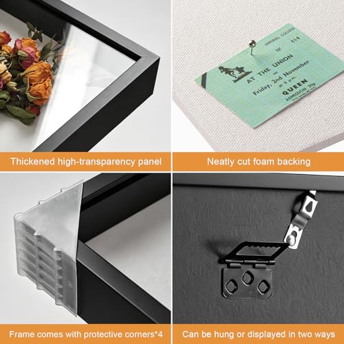 12x16 Large Shadow Box Frame with Thickened Acrylic Panel & Pins - color: Black+high Definition Panel + Shatter-proof Packaging, size: 12x16