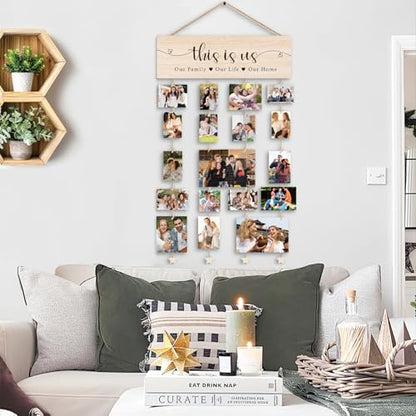 Picture Frames Collage Photo Hanging Display Picture Board Wood Rustic Frames, Gifts for Women, Family Photo This Is Us Picture Housewarming Farmhouse Rustic Wood Hanging Photo Wall Table Top Frames - color: this is us