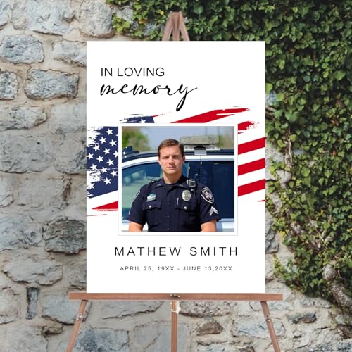 Personalized Veteran Memorial Poster, In Loving Memory Welcome Sign, Celebration Of Life Veteran, American Flag Funeral Welcome Sign, Military Funeral Poster Photo Sign #3 - color: Design 03