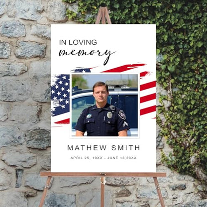 Personalized Veteran Memorial Poster, In Loving Memory Welcome Sign, Celebration Of Life Veteran, American Flag Funeral Welcome Sign, Military Funeral Poster Photo Sign #3 - color: Design 03