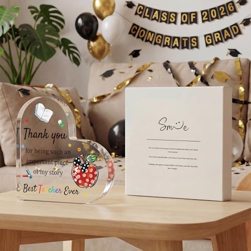 Smile Teacher Appreciation Gifts Acrylic Decor Heart-Shaped, Thank You Teacher, End Of Year Teacher Retirement Gift, Keepsake & Paperweight - style: Thank You Teacher