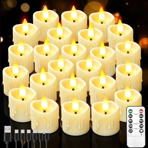 24 Pack Small Rechargeable Flameless Candles with Remote Timer - color: Ivory, size: 24 Pack