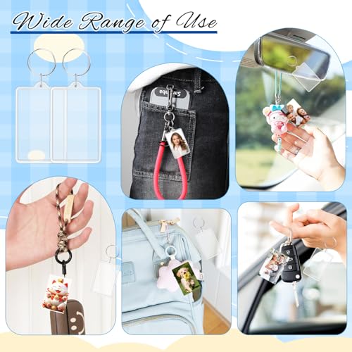 100 Pieces 3.4 * 5.2cm Clear Acrylic Photo Frame Keychain with Split Ring Rectangle Blank Picture Keyring Pendant Bulk Personalised Double Sided Key Fob Holder