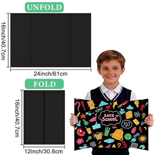 3-Pack Black Trifold Display Boards, 24 x 16 Inches Tri-Fold Corrugated Presentation Boards for Classroom Projects, Science Fairs, Business Events, and Exhibits - style: Black-3 Pack