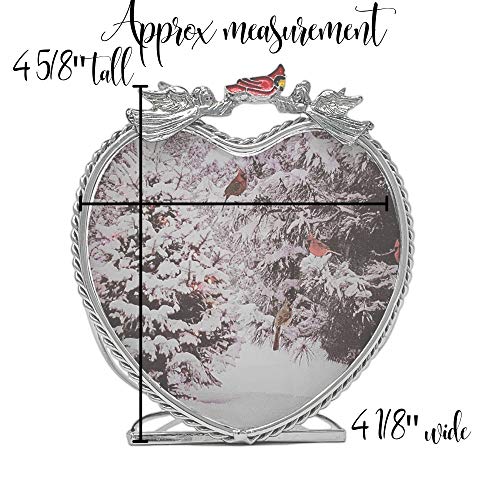 Cardinal Winter Scene Tealight Candle Holder, Snowy Forest Votive Candleholder with Red Cardinals and Metal Angel Accents, Clear Base Christmas Memorial Decor, Sympathy Gift, 4 5/8 x 4 1/8 x 2.5