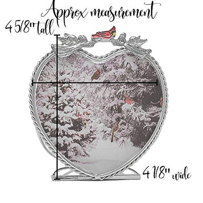 Cardinal Winter Scene Tealight Candle Holder, Snowy Forest Votive Candleholder with Red Cardinals and Metal Angel Accents, Clear Base Christmas Memorial Decor, Sympathy Gift, 4 5/8 x 4 1/8 x 2.5
