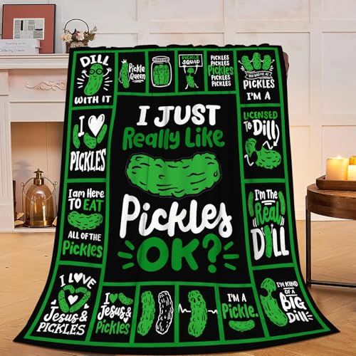 Pickle Blanket Super Soft Warm Pickle Fleece Throw Blanket I Just Really Like Pickle Women Girls Cozy Fluffy Lightweight Flannel Gifts Blankets for Men Adults 80"X60" - color: Pickle, size: 80"x60"