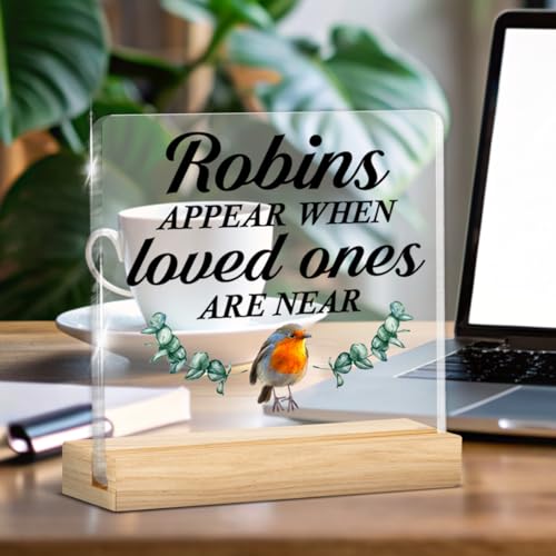 Bereavement Gifts for Loss of Loved One, Condolences Gifts | Sympathy Memorial Gifts for Loss Keepsake, Robins Appear When Loved Ones Are Near Acrylic Plaque Sign - color: Sympathy-c