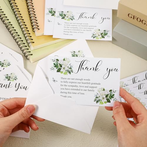 Marspark 25 Pack Funeral Thank You Cards Sympathy Envelopes, Lily | Bereavement Message Memorial Postcards with Stickers, for Loved Ones Family Friends, Celebration of Life - style: Lily