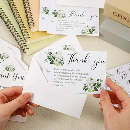 Marspark 25 Pack Funeral Thank You Cards Sympathy Envelopes, Lily | Bereavement Message Memorial Postcards with Stickers, for Loved Ones Family Friends, Celebration of Life - style: Lily